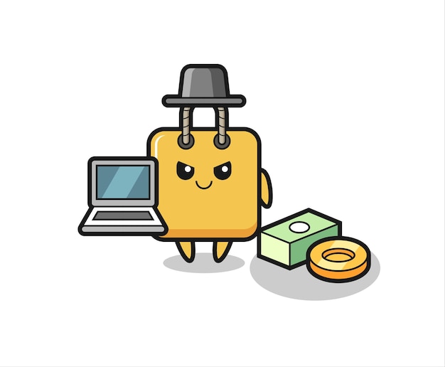 Ilustración de la mascota de la bolsa de compras como un diseño de estilo hacker lindo para el elemento del logotipo de la etiqueta de la camiseta