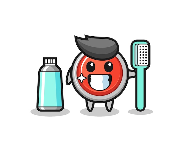 Ilustración de mascota del botón de pánico de emergencia con un cepillo de dientes, diseño lindo