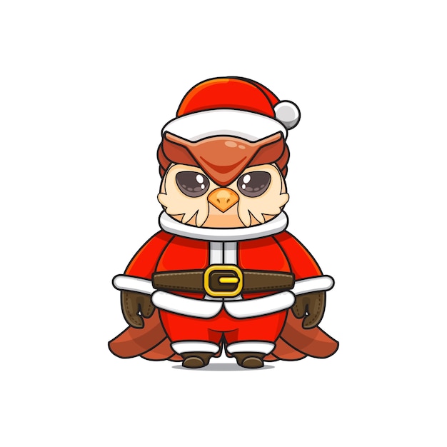 Ilustración de la mascota del búho lindo con traje de santa claus para navidad