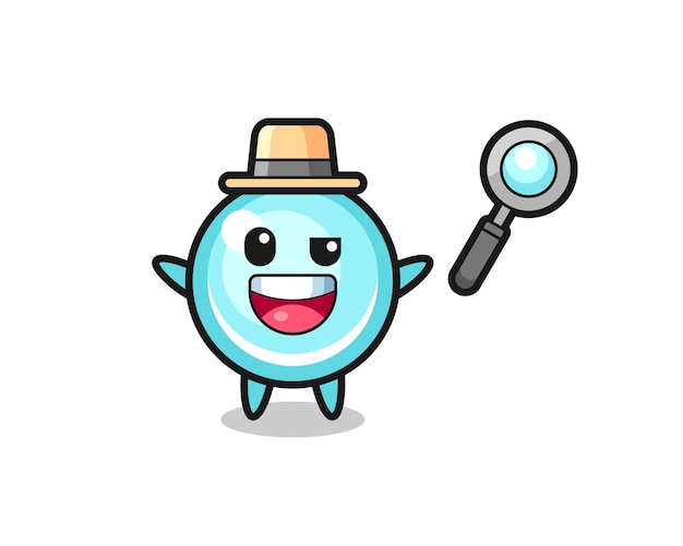 Ilustración de la mascota de la burbuja como detective que logra resolver un caso