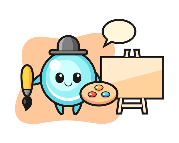 Vector ilustración de la mascota de la burbuja como pintor, diseño de estilo lindo