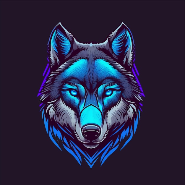 Ilustración de mascota de cabeza de lobo para icono de logotipo o póster