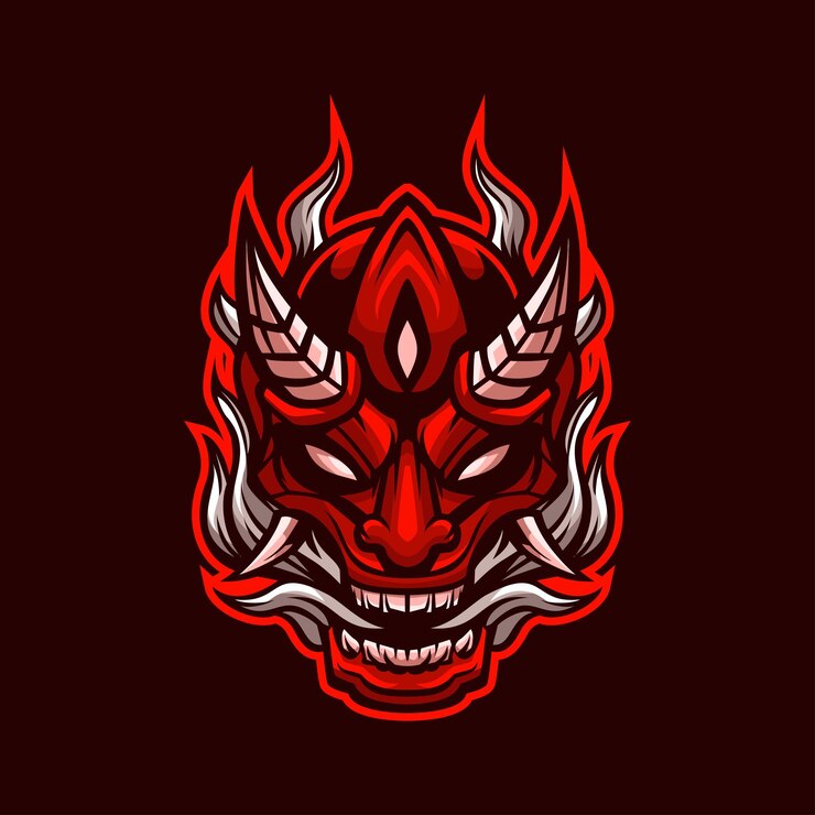 Vector ilustración de mascota de cabeza de oni rojo
