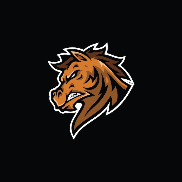 Ilustración de mascota de cabeza de semental de caballo Diseño de logotipo de dibujos animados de Mustang Esport