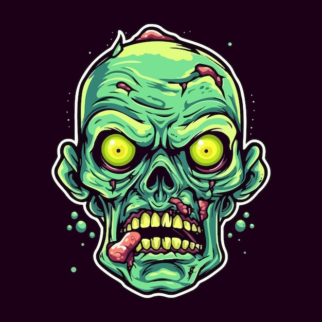 Ilustración de mascota de cabeza de zombie espeluznante