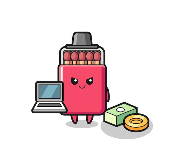 Ilustración de la mascota de la caja de fósforos como un lindo diseño de hacker