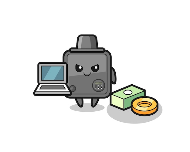 Ilustración de mascota de caja fuerte como hacker, diseño de estilo lindo para camiseta, pegatina, elemento de logotipo