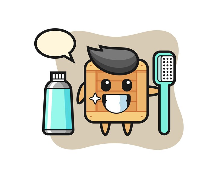 Vector ilustración de mascota de caja de madera con un cepillo de dientes