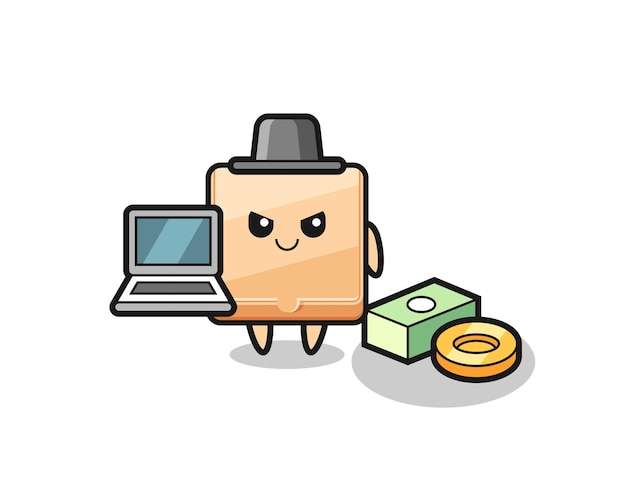 Ilustración de mascota de caja de pizza como hacker