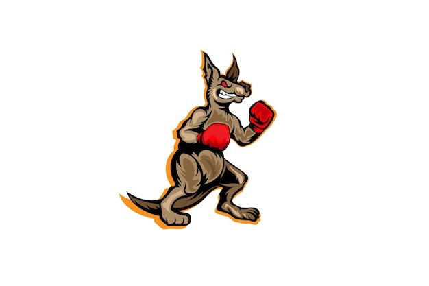 Ilustración de mascota de un canguro boxeador con guantes de boxeo