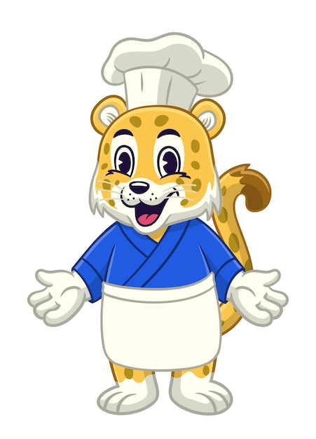 Ilustración de la mascota del chef leopardo japonés