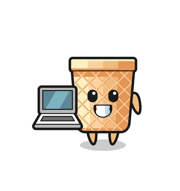 Ilustración de mascota de cono de galleta con un diseño lindo portátil