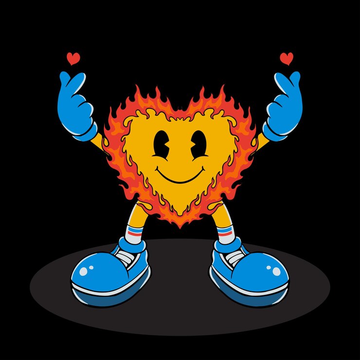 Ilustración de la mascota del corazón de fuego vintage
