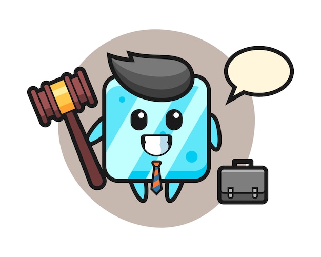 Ilustración de la mascota del cubo de hielo como abogado