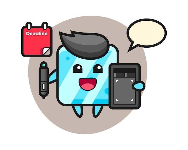 Ilustración de la mascota del cubo de hielo como diseñador gráfico