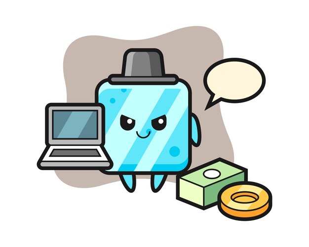 Vector ilustración de mascota de cubo de hielo como pirata informático