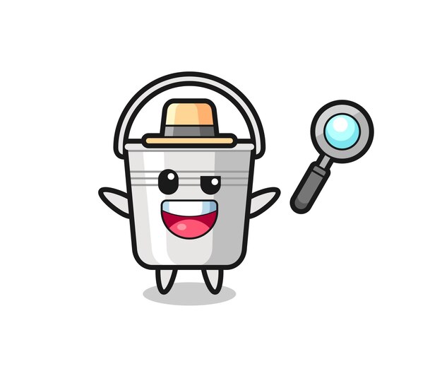 Ilustración de la mascota del cubo de metal como un detective que logra resolver un caso, diseño de estilo lindo para camiseta, pegatina, elemento de logotipo
