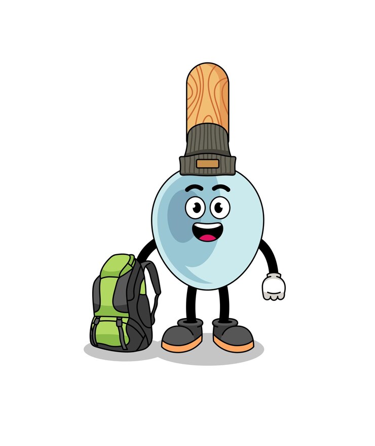 Vector ilustración de la mascota de la cuchara de cocina como excursionista
