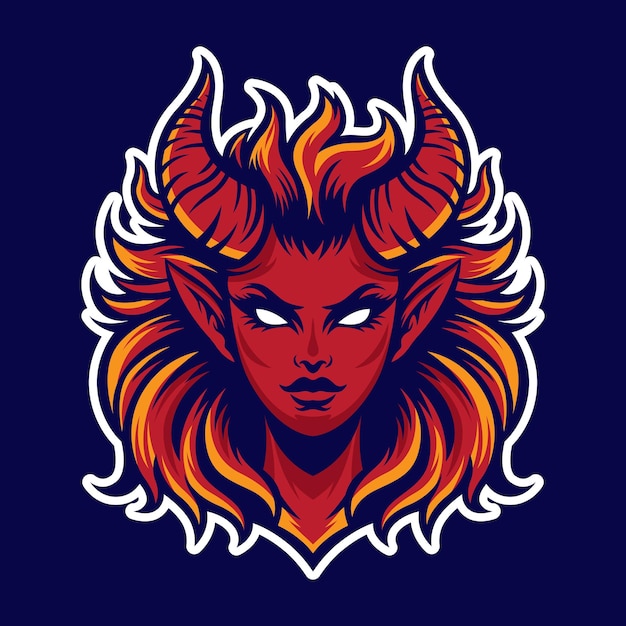 Vector ilustración de la mascota del diablo con el cabello que fluye y el cuerno