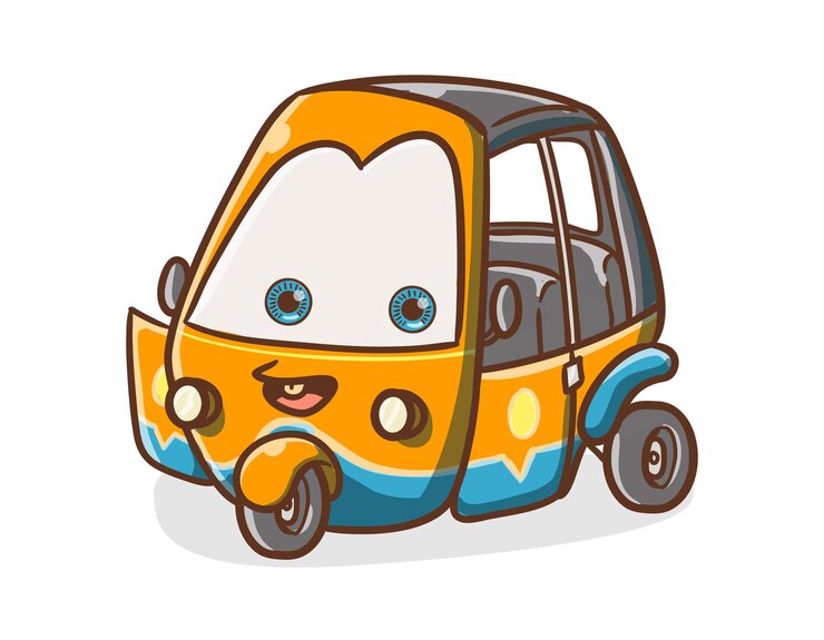 Vector ilustración de mascota de dibujos animados lindo personaje de transporte indonesio de bajaj