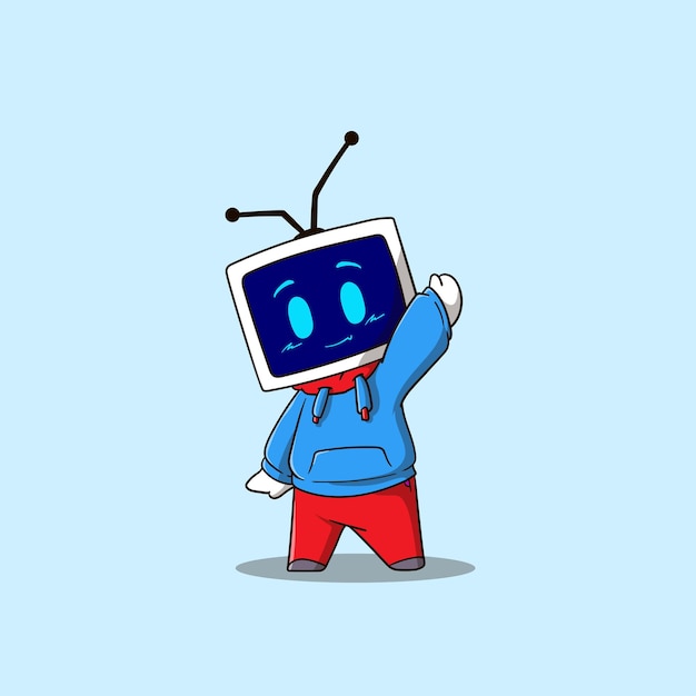 Ilustración de mascota de dibujos animados de televisión vintage ola mano izquierda