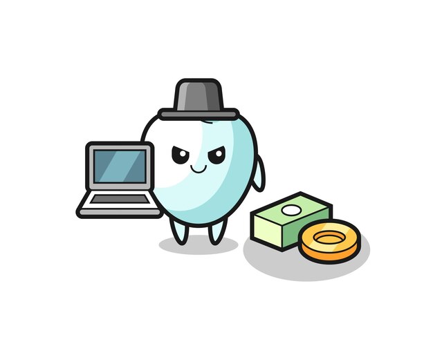 Ilustración de mascota de diente como hacker