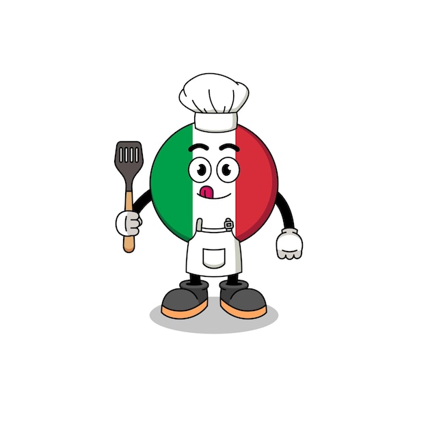 Vector ilustración de la mascota del diseño del personaje del chef de la bandera de italia