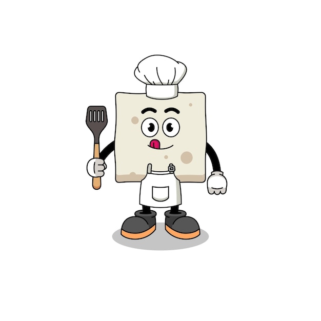 Ilustración de la mascota del diseño del personaje del chef de tofu