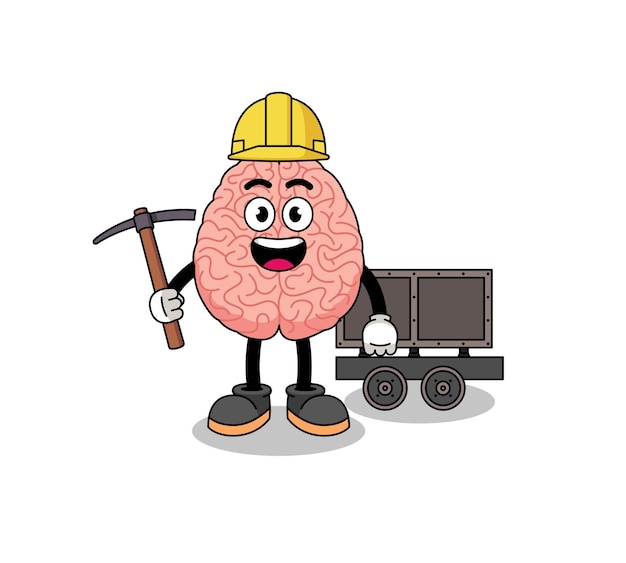Ilustración de la mascota del diseño del personaje del minero del cerebro