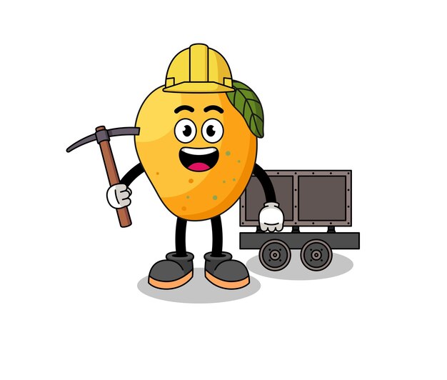 Ilustración de la mascota del diseño del personaje del minero de la fruta del mango