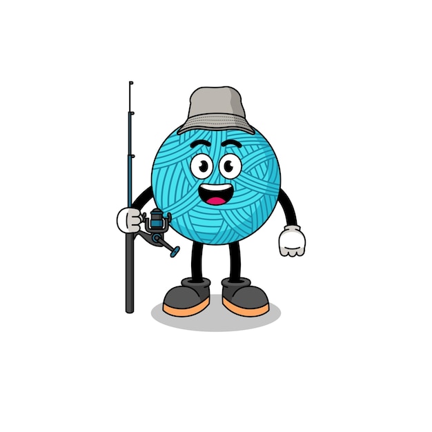 Ilustración de la mascota del diseño del personaje del pescador de la bola de hilo