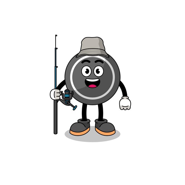 Ilustración de la mascota del diseño del personaje del pescador del disco de hockey
