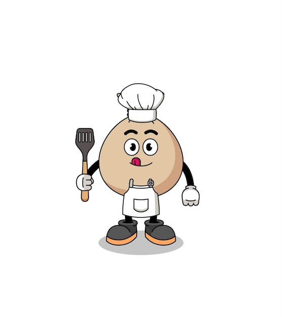 Ilustración de mascota de diseño de personajes de chef de saco de dinero