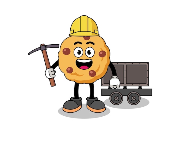 Ilustración de la mascota del diseño de personajes del minero de galletas con chispas de chocolate