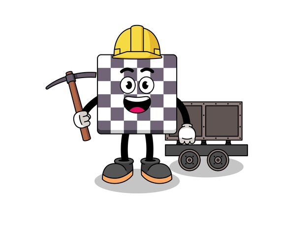 Ilustración de mascota del diseño de personajes de minero de tablero de ajedrez