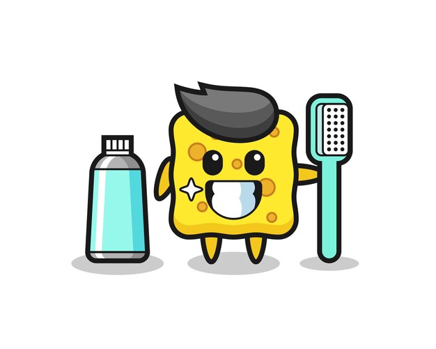 Ilustración de mascota de esponja con un cepillo de dientes