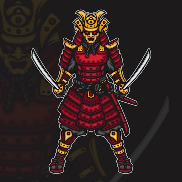 Ilustración de mascota de esport de guerrero samurai japonés furioso