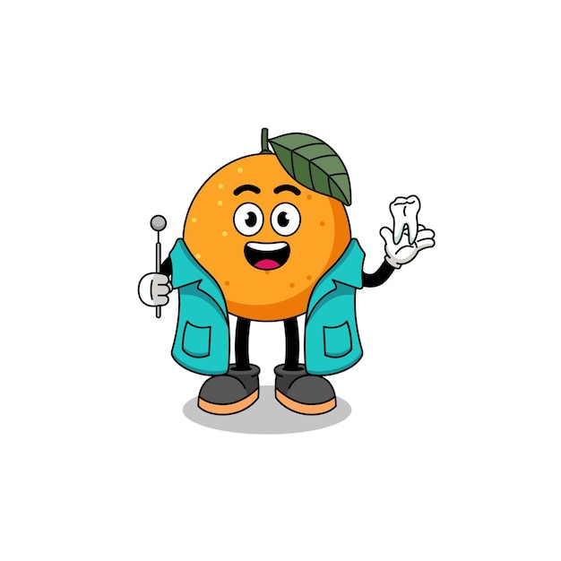 Ilustración de la mascota de la fruta naranja como diseño de personajes de dentista