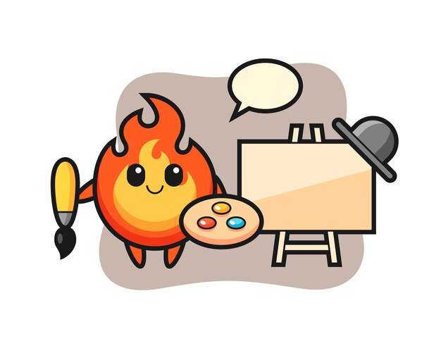 Ilustración de mascota de fuego como pintor