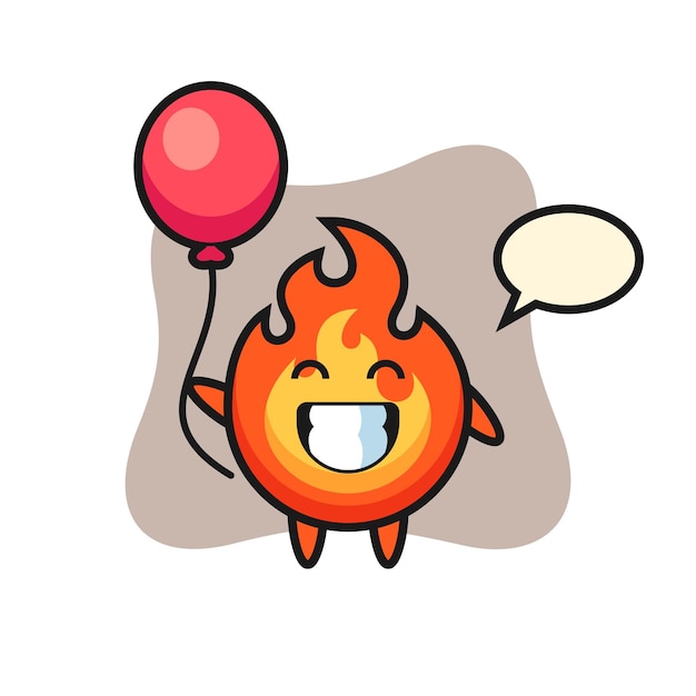 La ilustración de la mascota del fuego está jugando con el globo, diseño de estilo lindo para camiseta, pegatina, elemento de logotipo