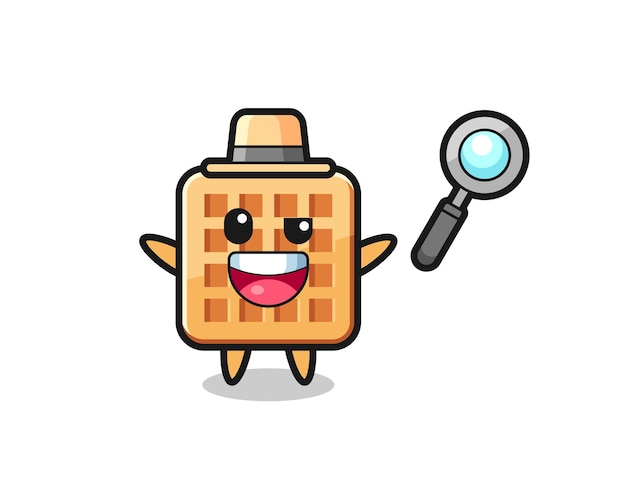Ilustración de la mascota de los gofres como detective que logra resolver un caso