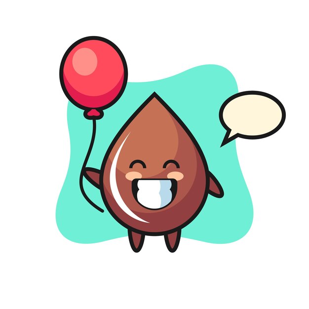 La ilustración de la mascota de la gota de chocolate está jugando con el globo, diseño de estilo lindo para camiseta, pegatina, elemento de logotipo