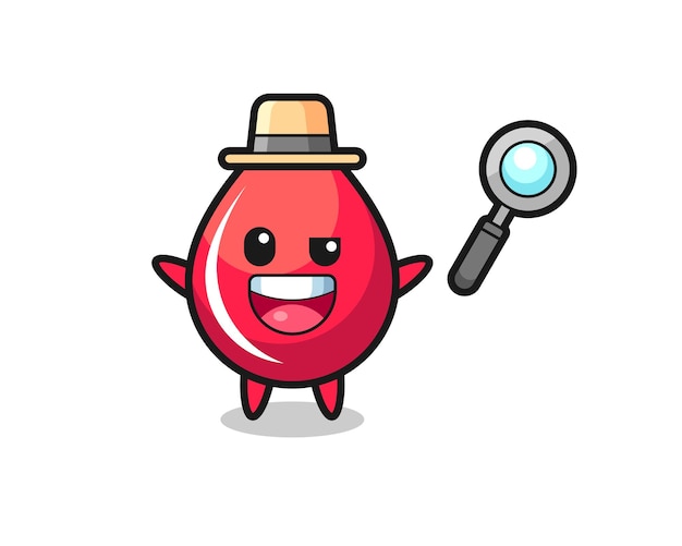 Ilustración de la mascota de la gota de sangre como detective que logra resolver un caso