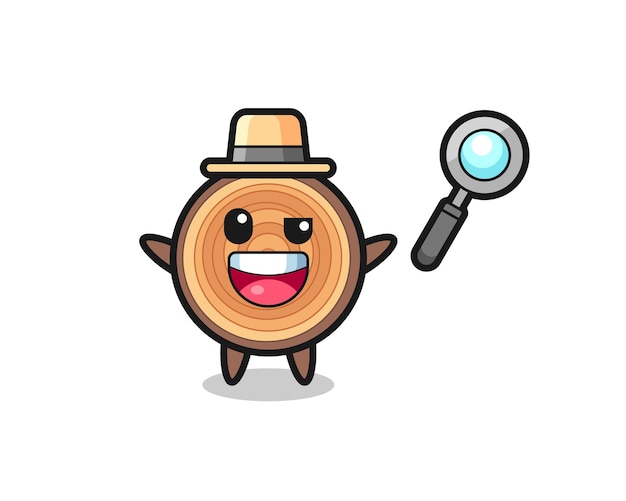 Vector ilustración de la mascota de grano de madera como detective que logra resolver un caso