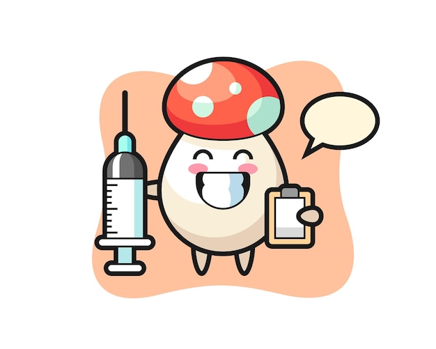 Ilustración de mascota de hongo como médico, diseño de estilo lindo para camiseta, pegatina, elemento de logotipo