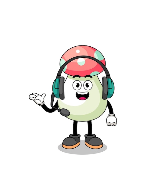 Ilustración de la mascota del hongo como servicio al cliente