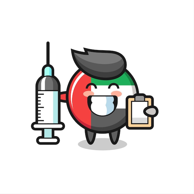 Ilustración de la mascota de la insignia de la bandera de los emiratos árabes unidos como médico, diseño de estilo lindo para camiseta, pegatina, elemento de logotipo