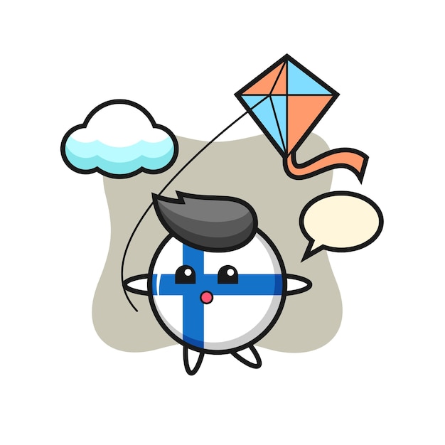 La ilustración de la mascota de la insignia de la bandera de finlandia está jugando cometa