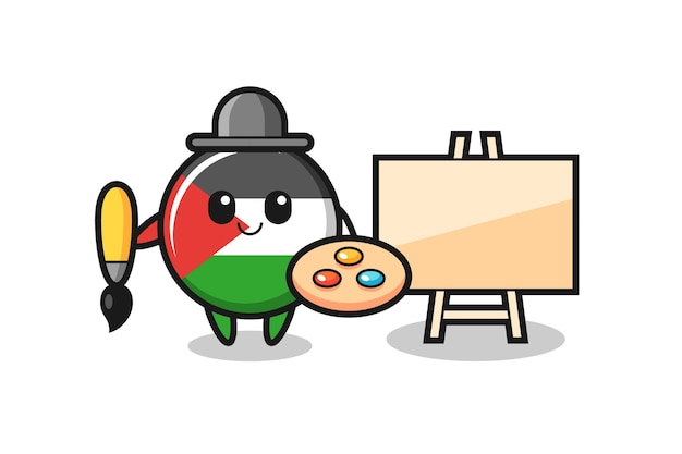 Ilustración de la mascota de la insignia de la bandera palestina como pintor