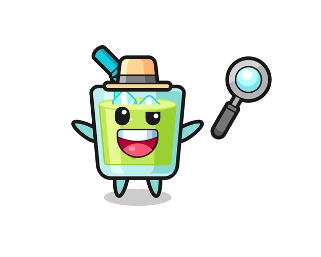 Ilustración de la mascota del jugo de melón como detective que logra resolver un caso